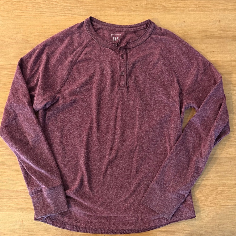 Gap Mens Long Sleeve Henley Shirt Burgundy Heather Raglan M